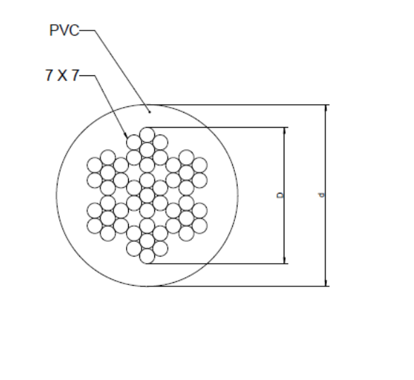 Technische Zeichnung Edelstahl-Drahtseil PVC weiß 7x7